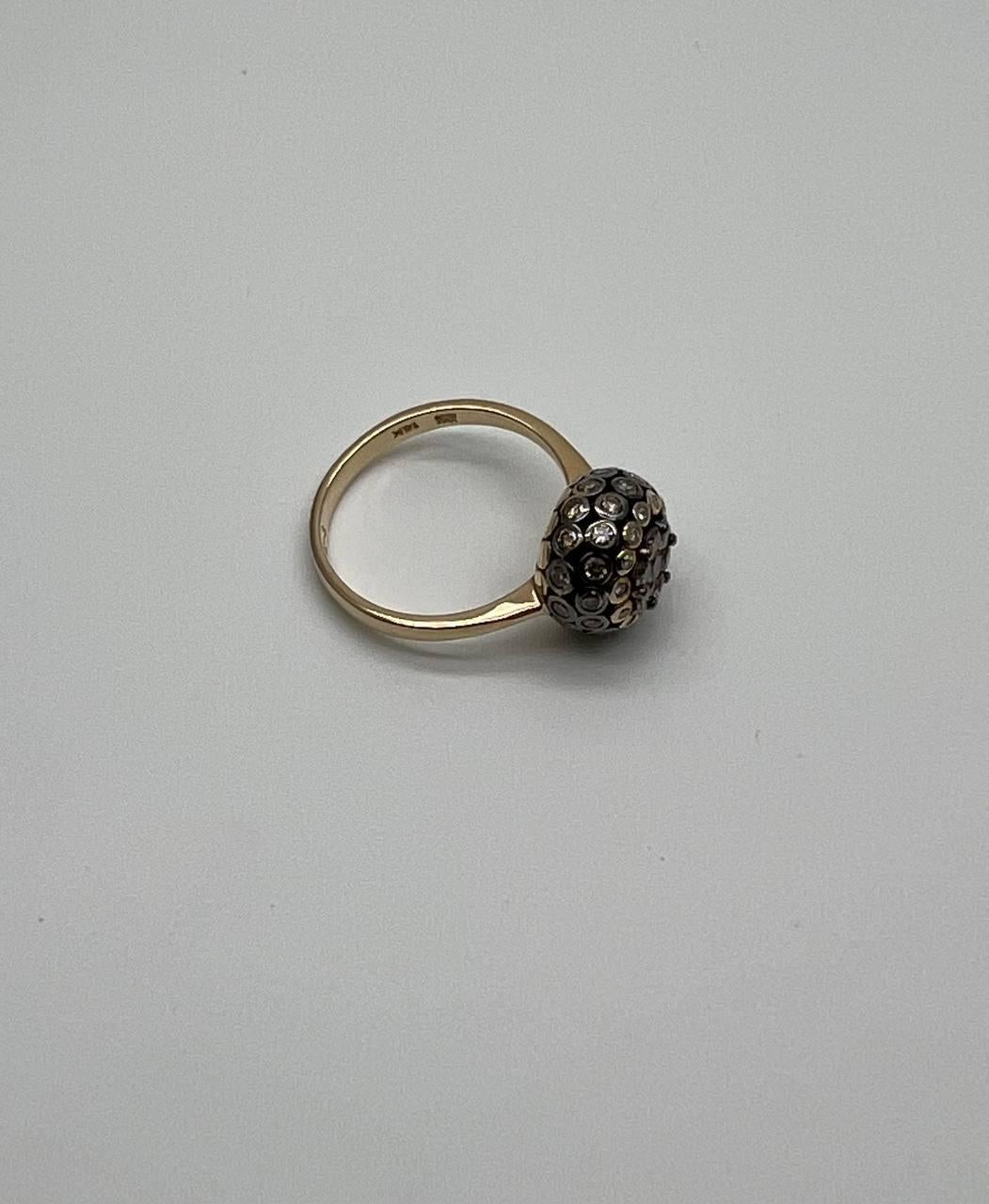 Statement-Mode-Ring, Kugel, Diamant-Cluster, Champagnerfarbe 14K Gelbgold im Angebot 2