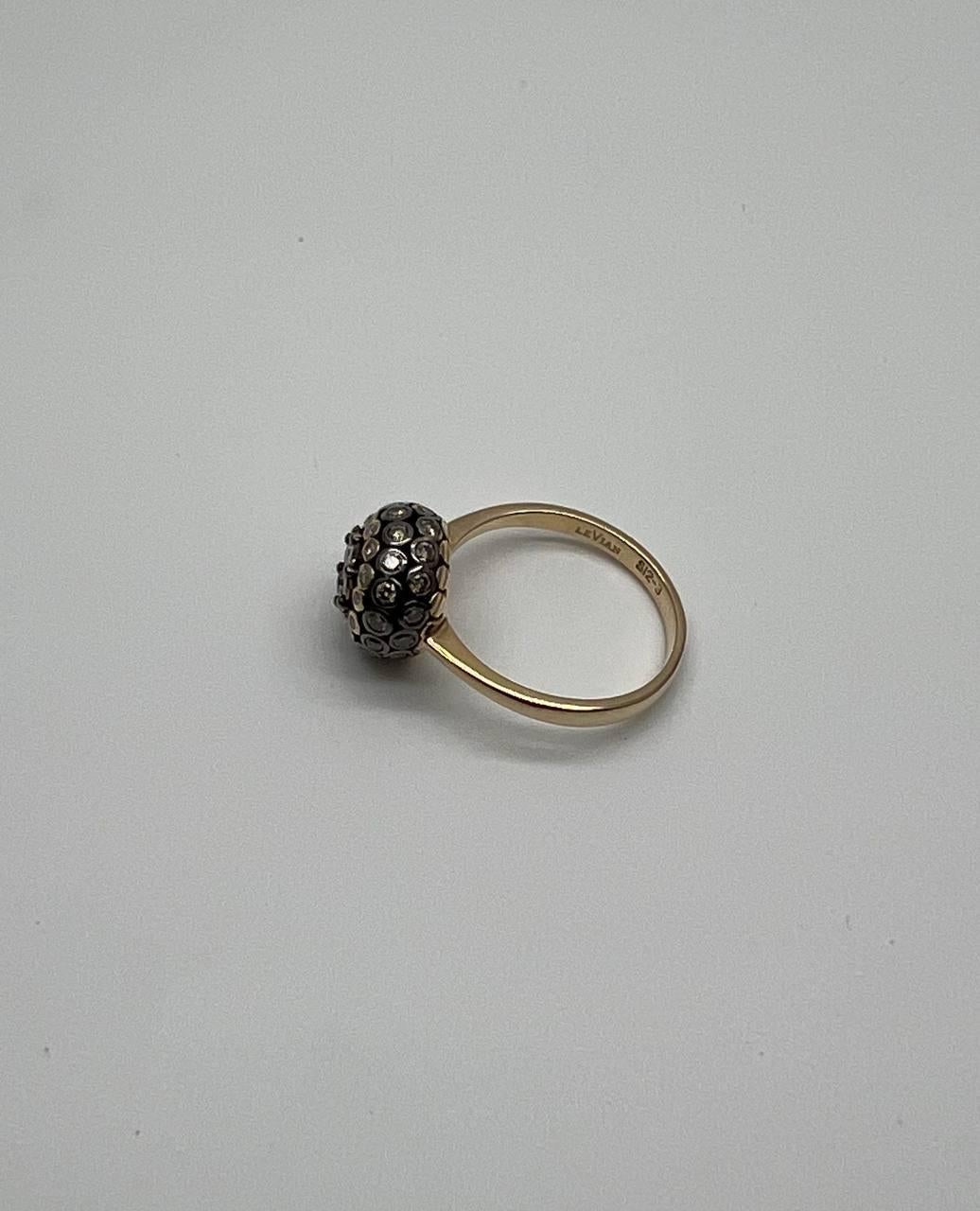 Statement-Mode-Ring, Kugel, Diamant-Cluster, Champagnerfarbe 14K Gelbgold im Angebot 3