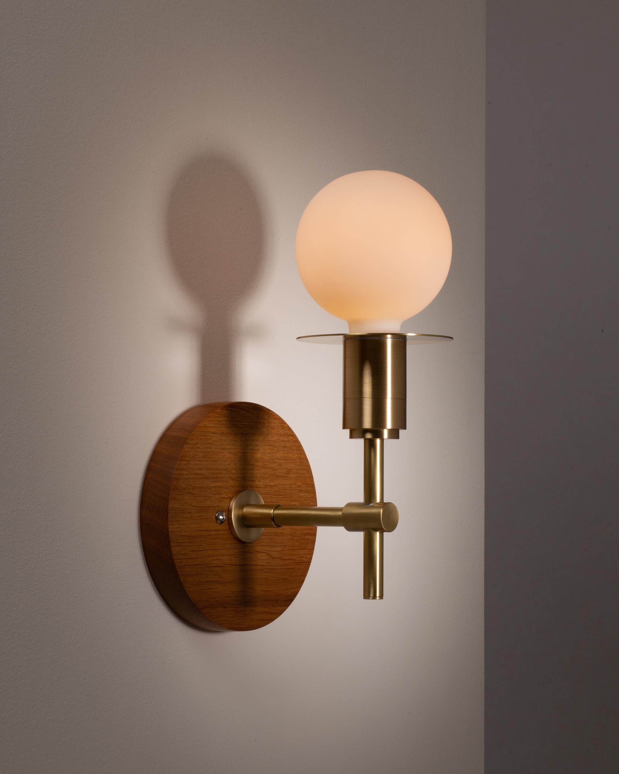 Contemporary Sphere Disc Oak Wall Mount Stem Sconce by Lights of London For Sale