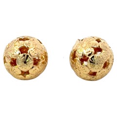 Sphere Flower Cutout Design Earrings 14K Yellow Gold