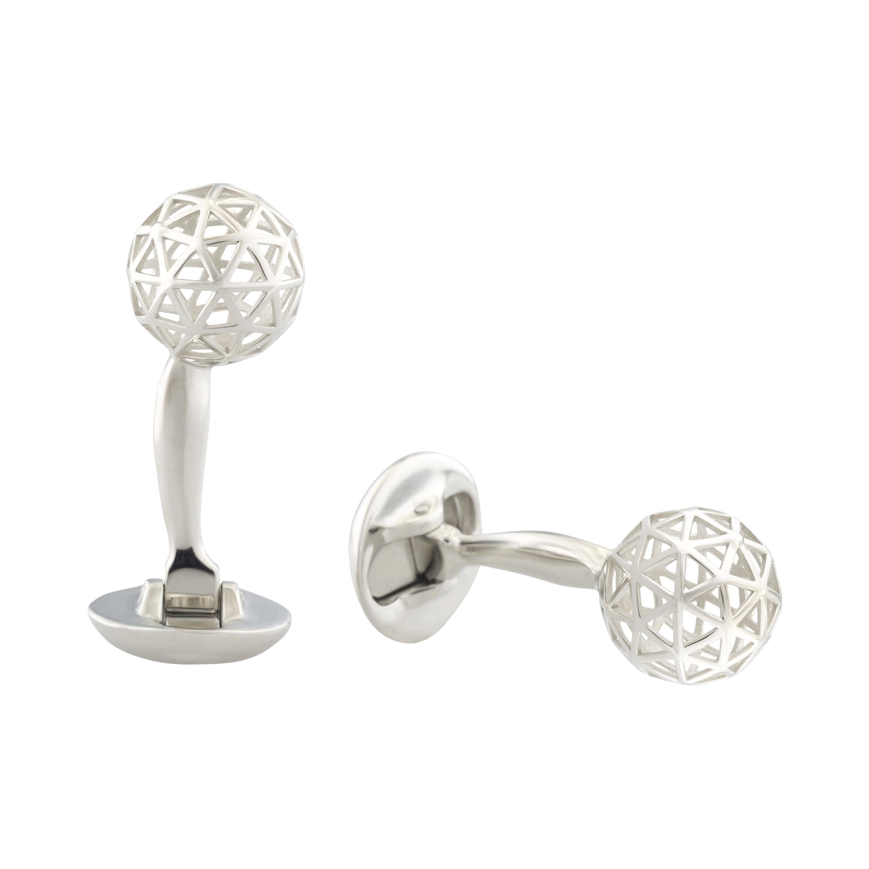 Sphere Geometric Cufflinks in Rhodium-Plated Sterling Silver by Fils Unique For Sale
