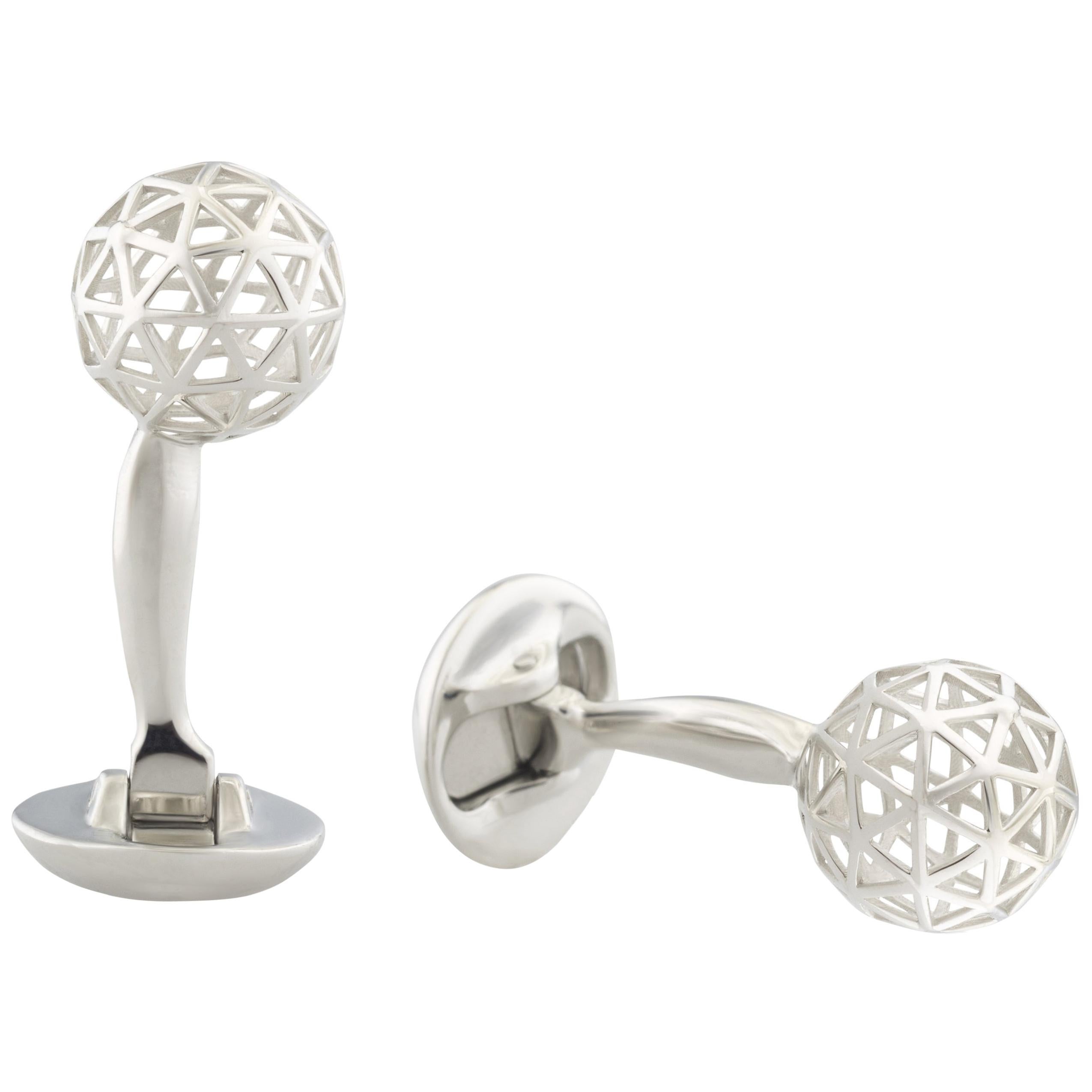 Sphere Geometric Cufflinks in Rhodium-plated Sterling Silver by Fils Unique