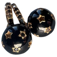 Hoop Earrings Black Enamel Black Diamonds