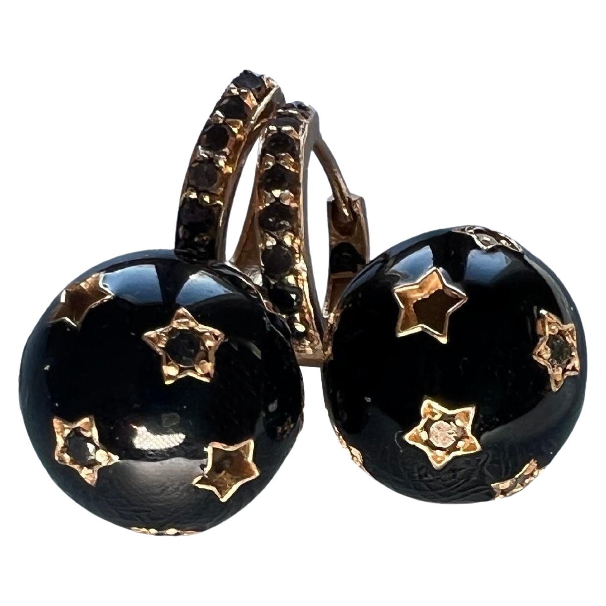 Sphere Hoop Earring Black Diamond Black Enamel For Sale