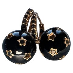 Sphere Hoop Earring Black Diamond Black Enamel