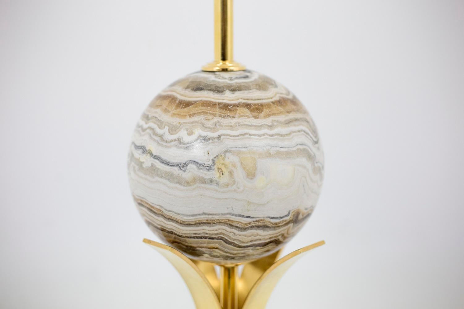 Late 20th Century Sphere Lamp in Marble and Gilt Brass, 1970s For Sale