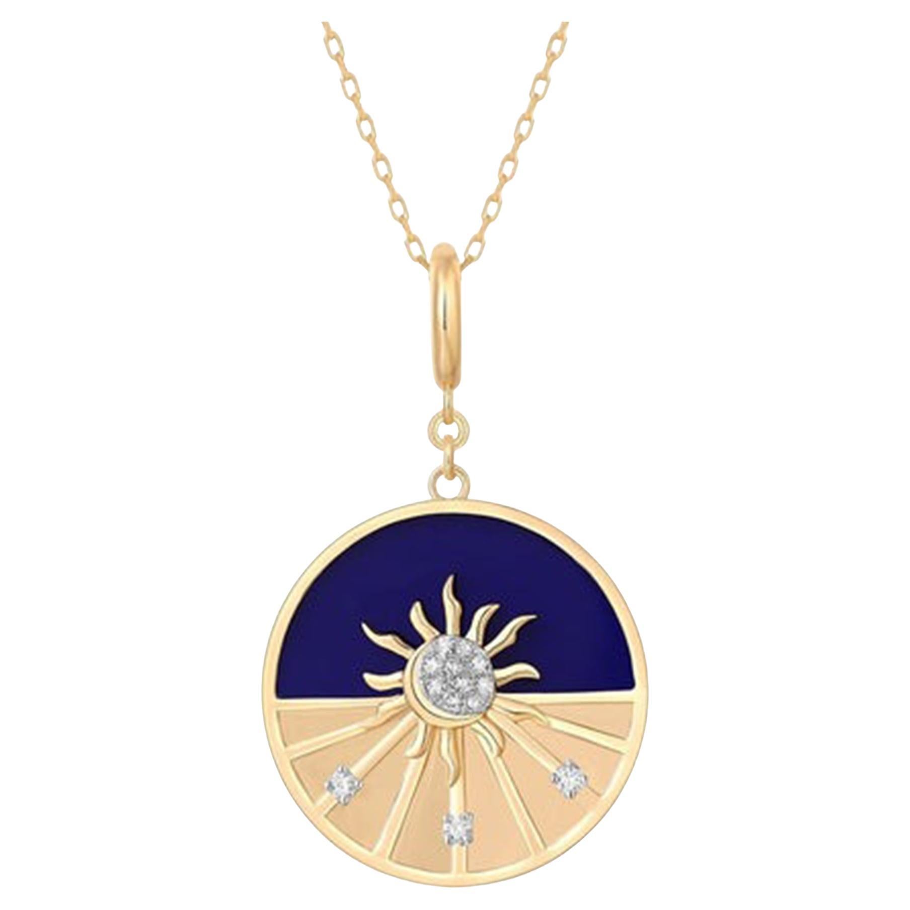 Collar Colgante Esfera Lapislázuli 14K (o 18k bajo pedido) Oro Amarillo Diamante