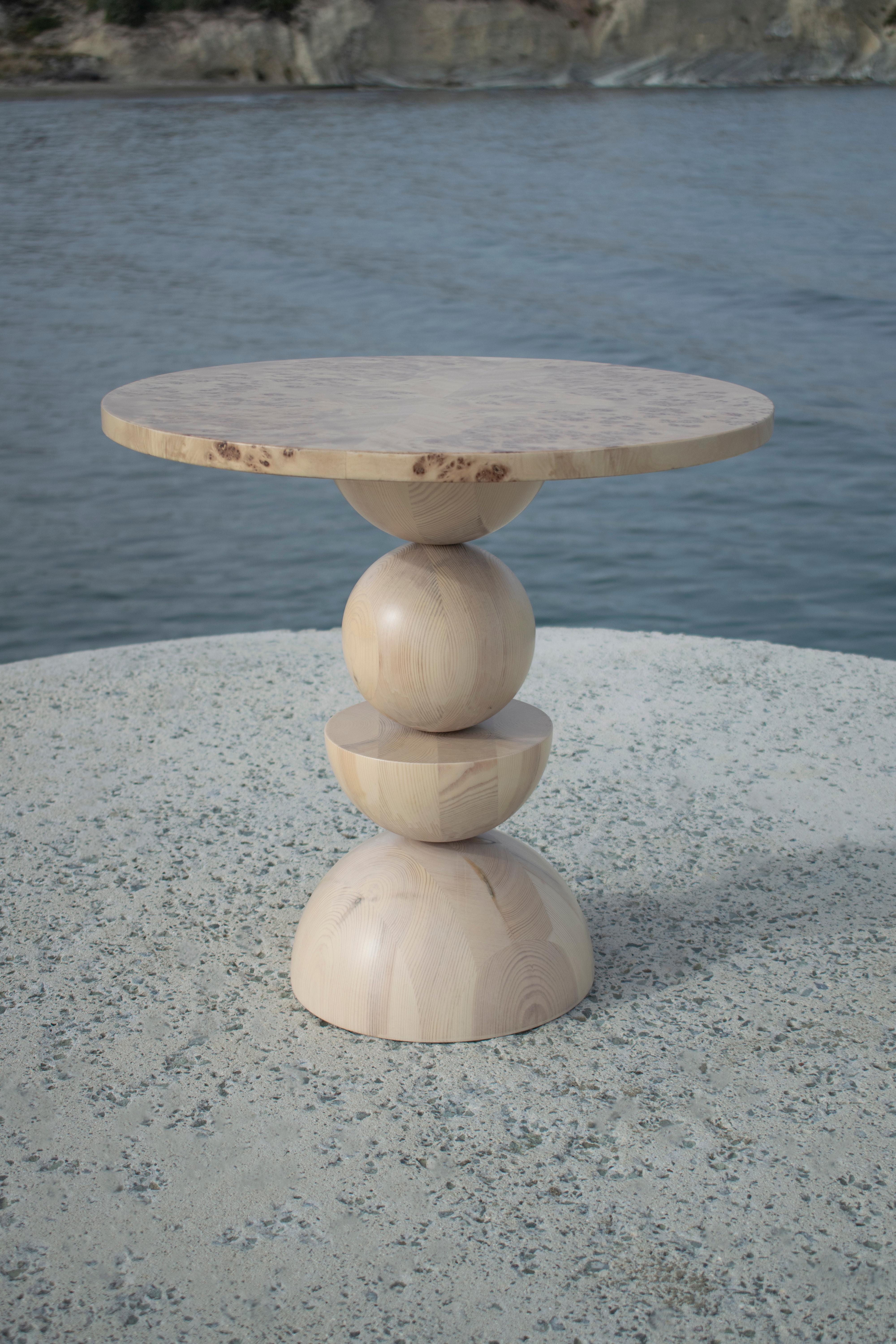 Sphere on Sphere Mappa Burl Side Table in Beige Color In New Condition For Sale In Larnaca, CY