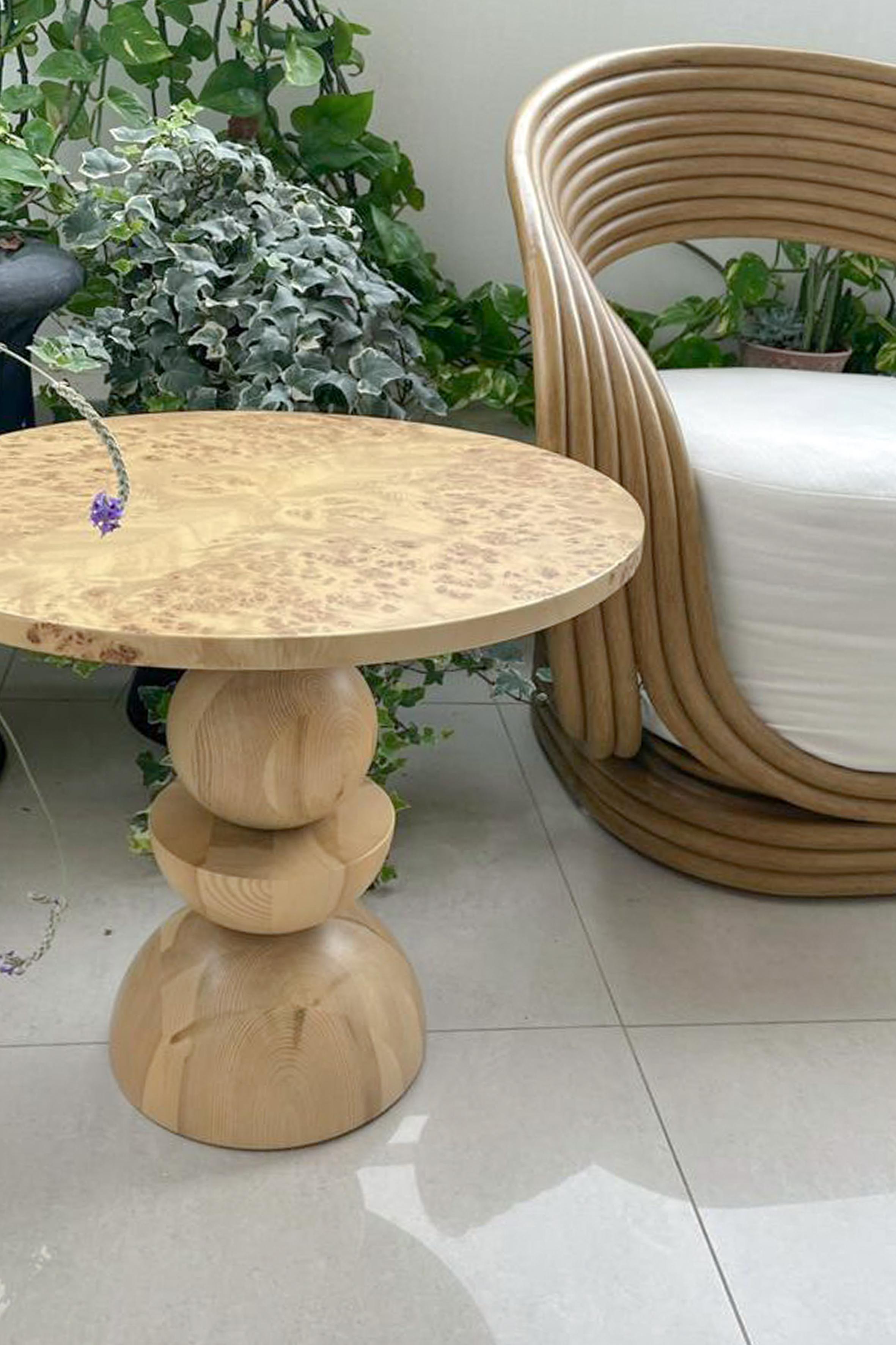 Wood SPHERE ON SPHERE Mappa Burl Side Table in Beige Color