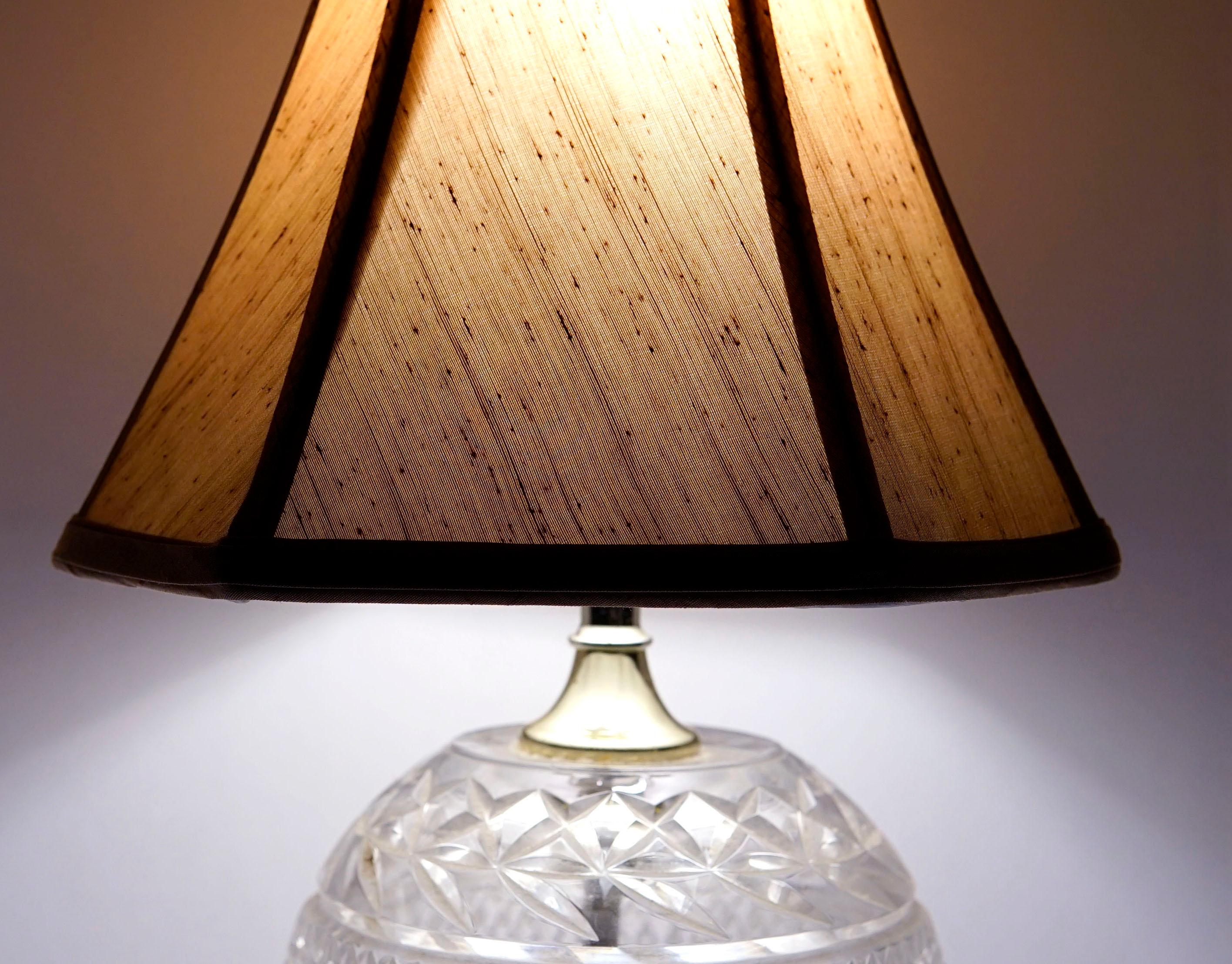 Art Deco Sphere Shape French Vintage Cut Crystal Ball Table Lamp with Crystal Finial