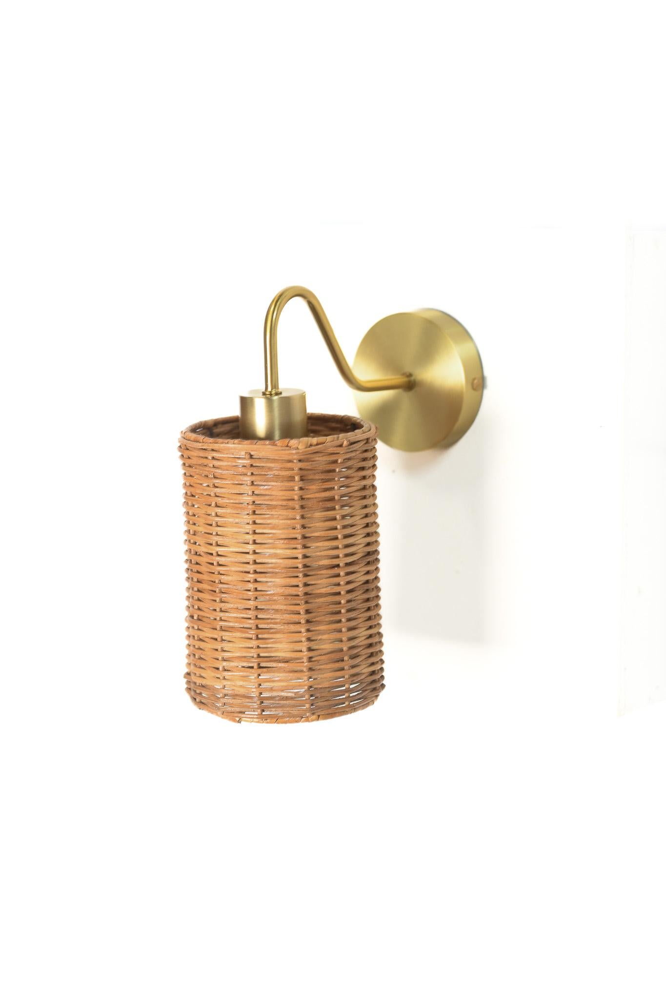 Hand-Woven Sphere Shaped Wicker Wall Sconce For Sale