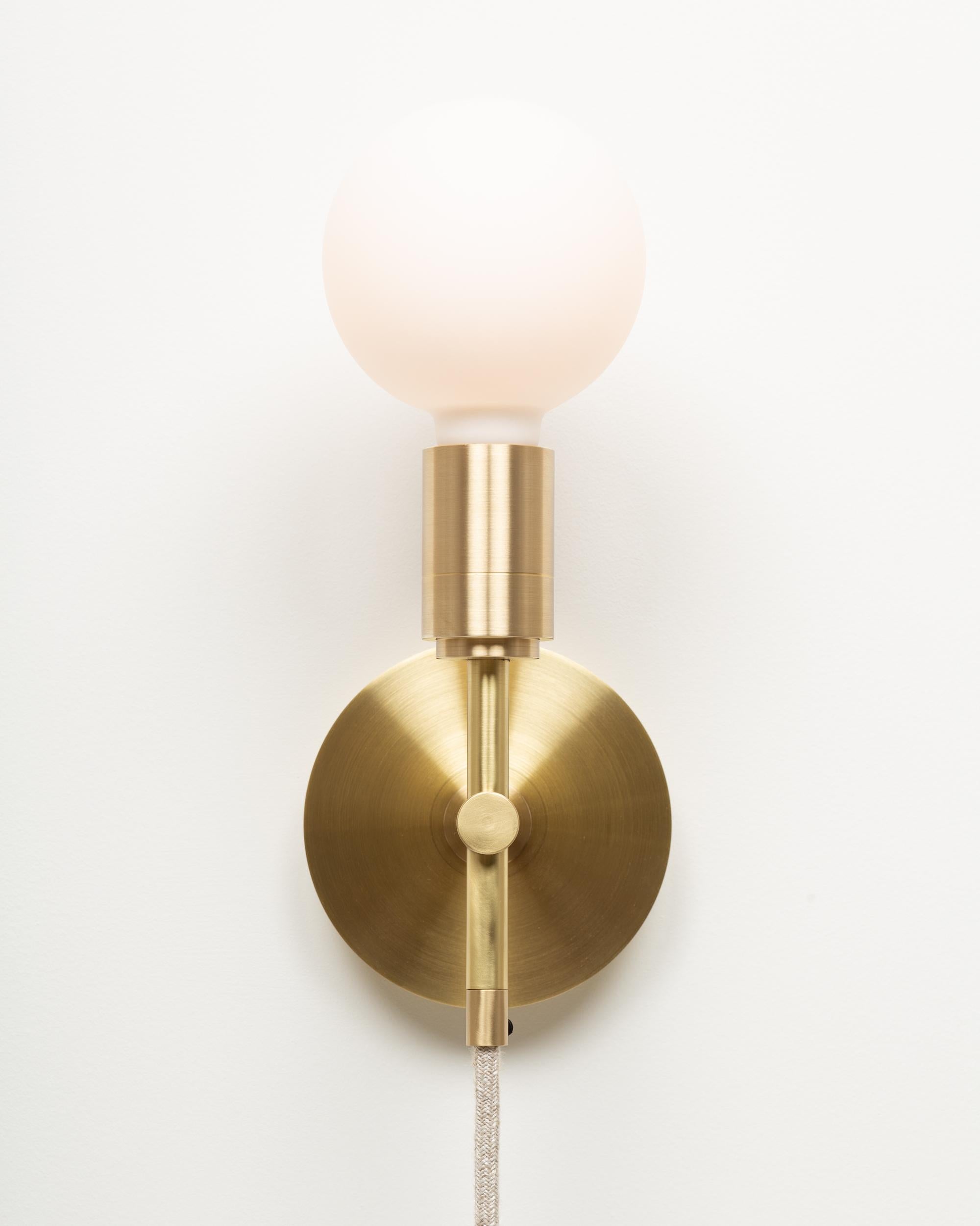 Brass Sphere Stem Wall Mount Sconce Integrated Dimmer by Lights of London For Sale
