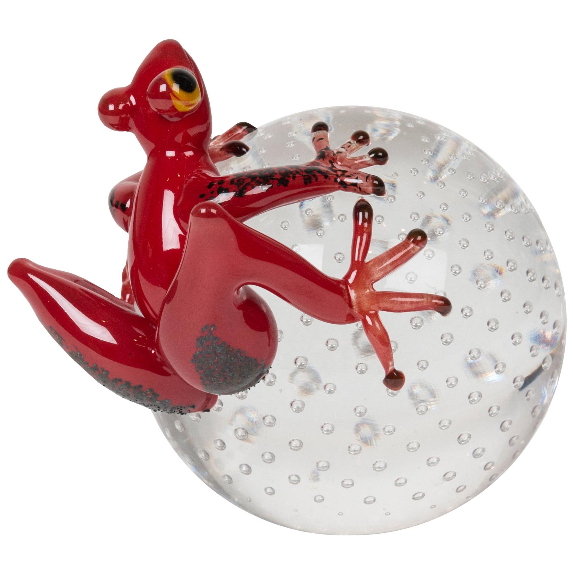 Sphere with Frog Color Red, in Glass, Italy