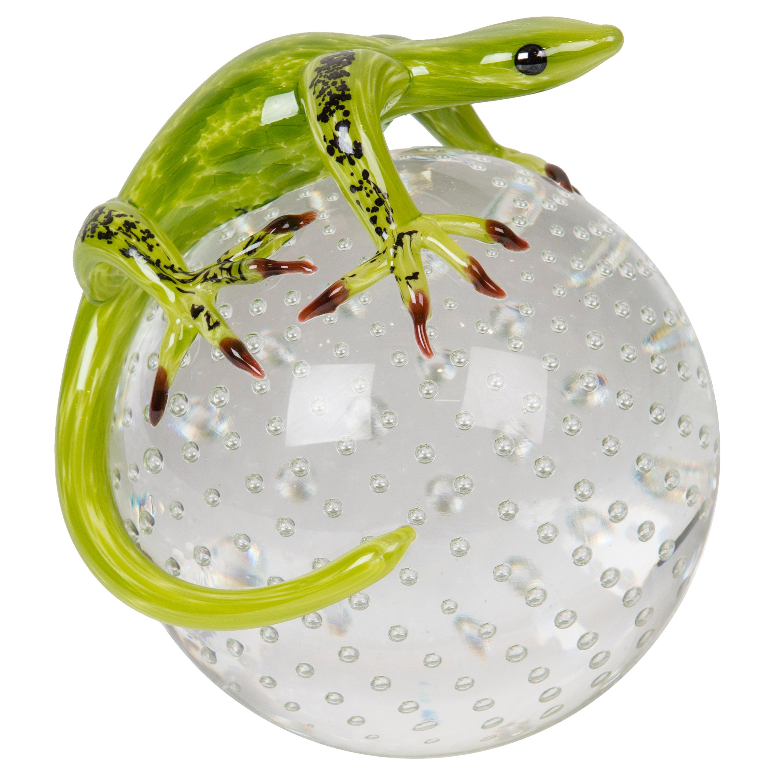 Sphere with Geko Color Green, in Glass, Italy