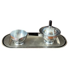 Crema, Azúcar y Bandeja Cromadas "Anillos de Saturno" de Chase Co.