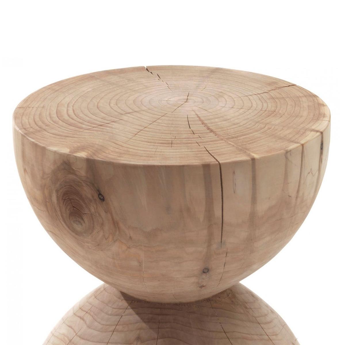 Stool spheres cedar in solid natural aromatic cedar wood in natural finish.
Made in on block of cedar wood. Sinuous and wavy movement. Elegant
and original piece. Solid cedar wood include movement, cracks and changes
in wood conditions, this is