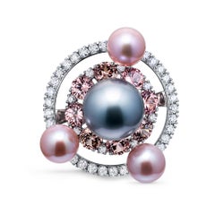 Ksenia Podnebesnaya Tahitian Pearl Malaya Garnet Diamond 18 Karat White Gold Rin