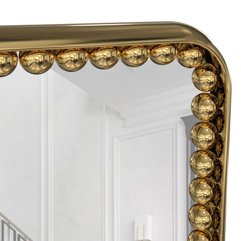 Brass Spheres Rectangular Mirror For Sale