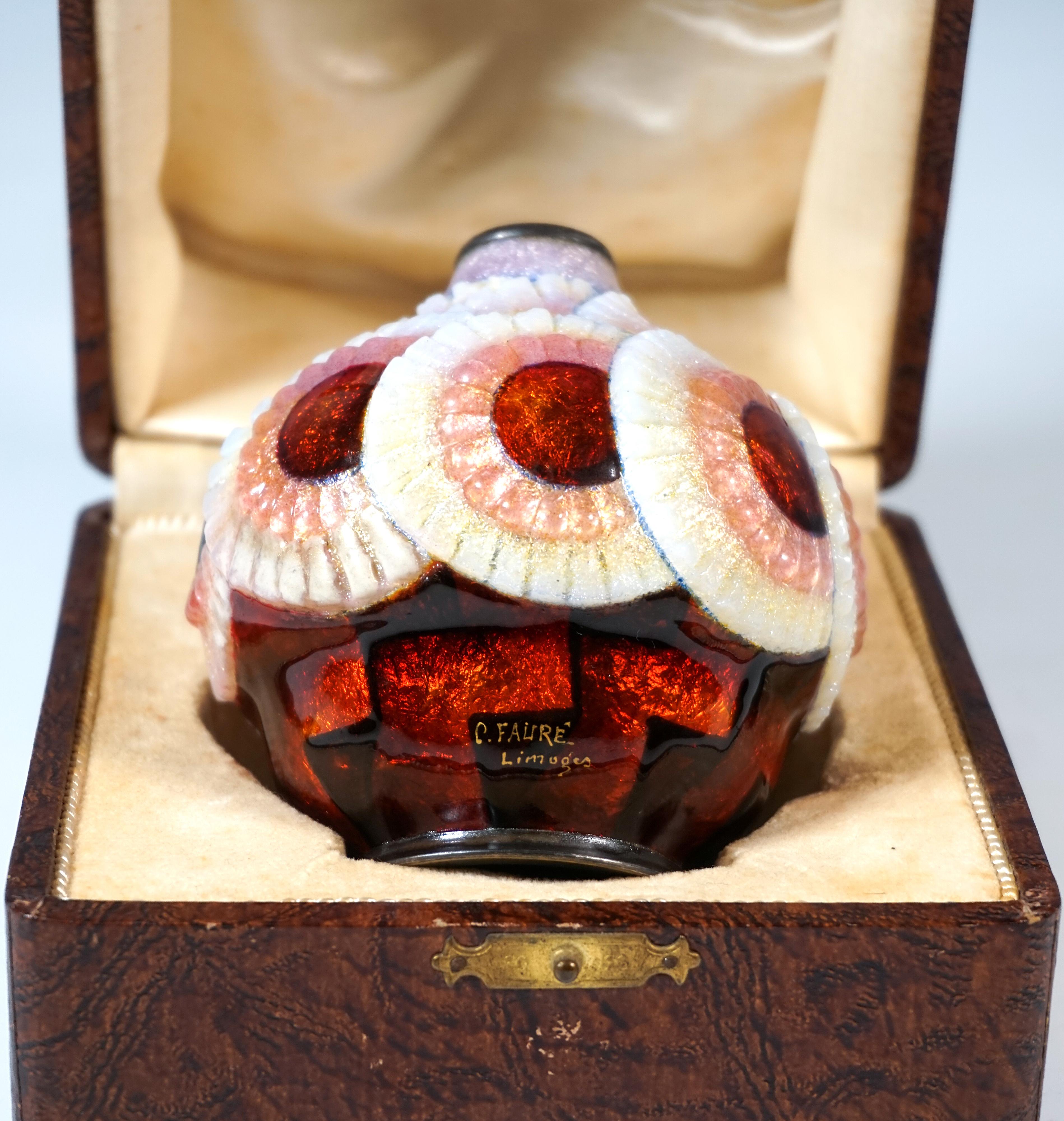 Spherical Art Déco Enamel Vase With Ornamental Decor, Camille Fauré, France 1925 For Sale 1