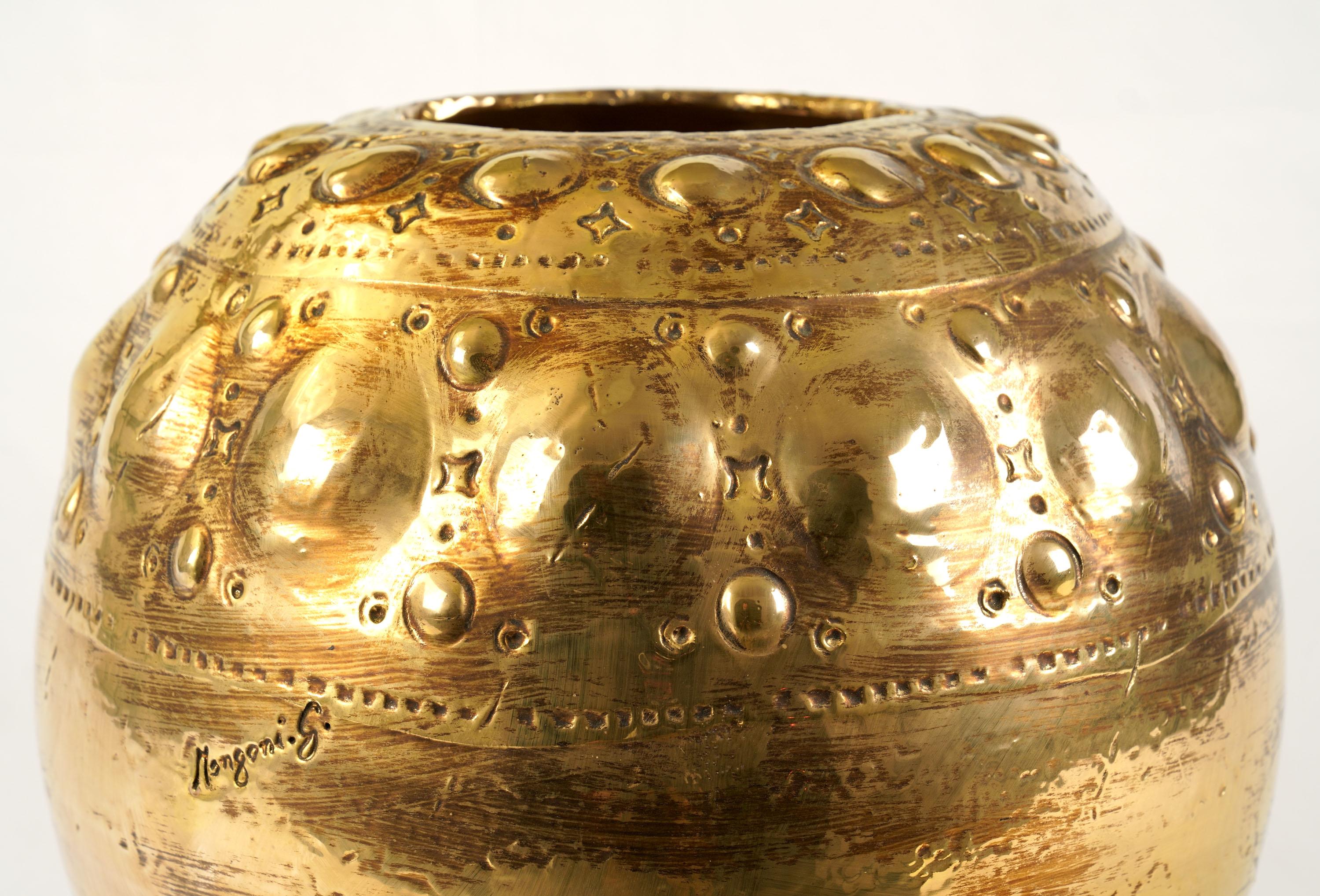 Italian Spherical Ball Shape Ceramic Vase Vessel Sculpture Decorated 24kt Gold Luster  For Sale
