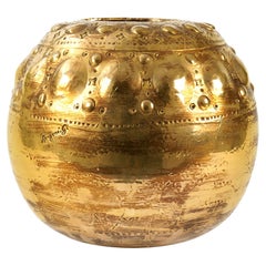 Spherical Ball Shape Ceramic Vase Vessel Sculpture Decorated 24kt Gold Luster 