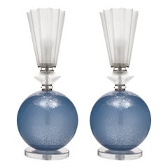 Spherical Blue Murano Glass Lamps