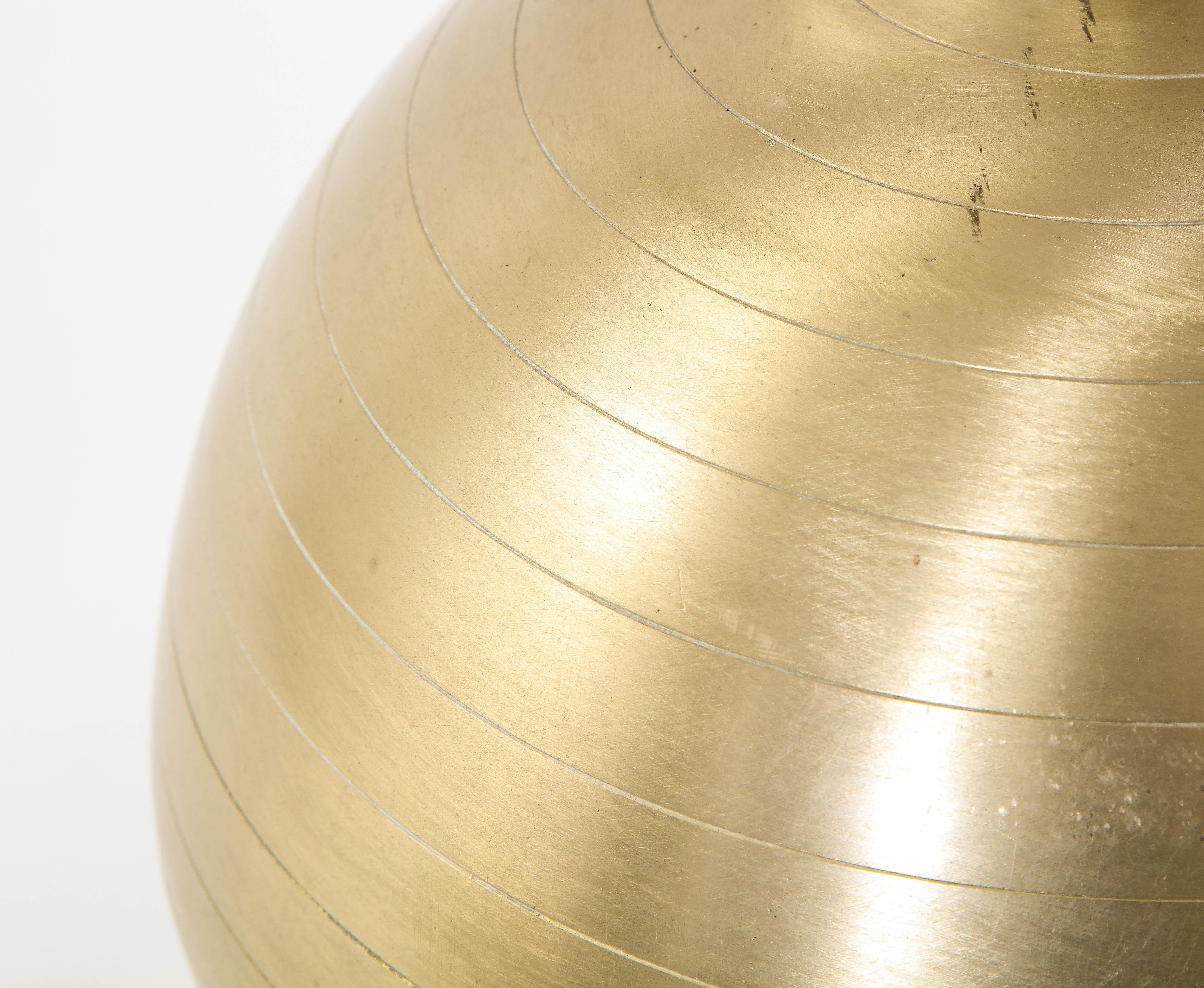 Patinated Spherical Brass Table Lamp with Engraved Detail, French, 1970s