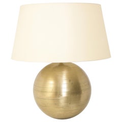 Spherical Brass Table Lamp with Engraved Detail, French, 1970s