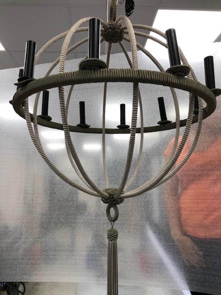 Spherical Chandelier Wrapped in Passementerie, Silk Cords with Tassel For Sale 1