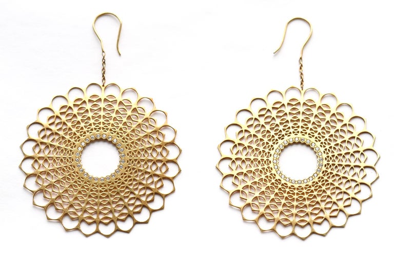 Spherical Diamond Dangle Earrings Gold For Sale at 1stDibs