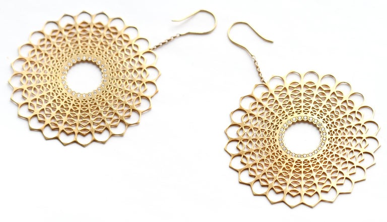 Women's Spherical Diamond Dangle Earrings Gold For Sale