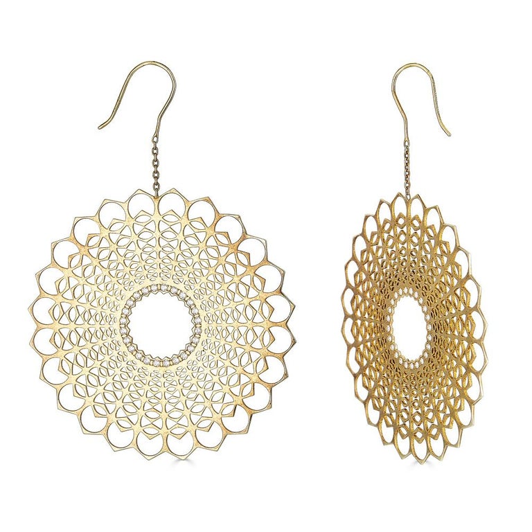 Modern Spherical Diamond Dangle Earrings Gold For Sale