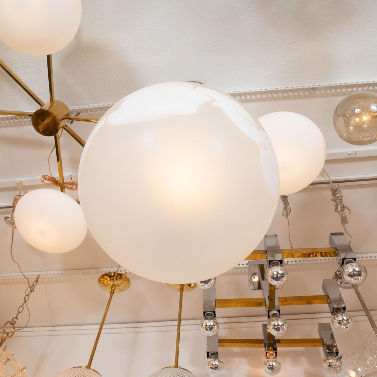 Italian Spherical Frosted Glass Pendant Fixture For Sale