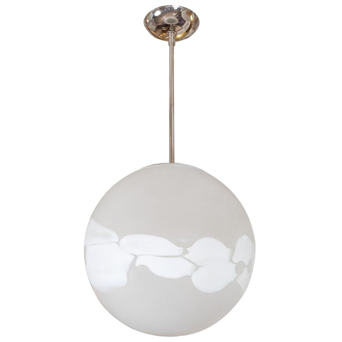 Spherical Frosted Glass Pendant Fixture For Sale