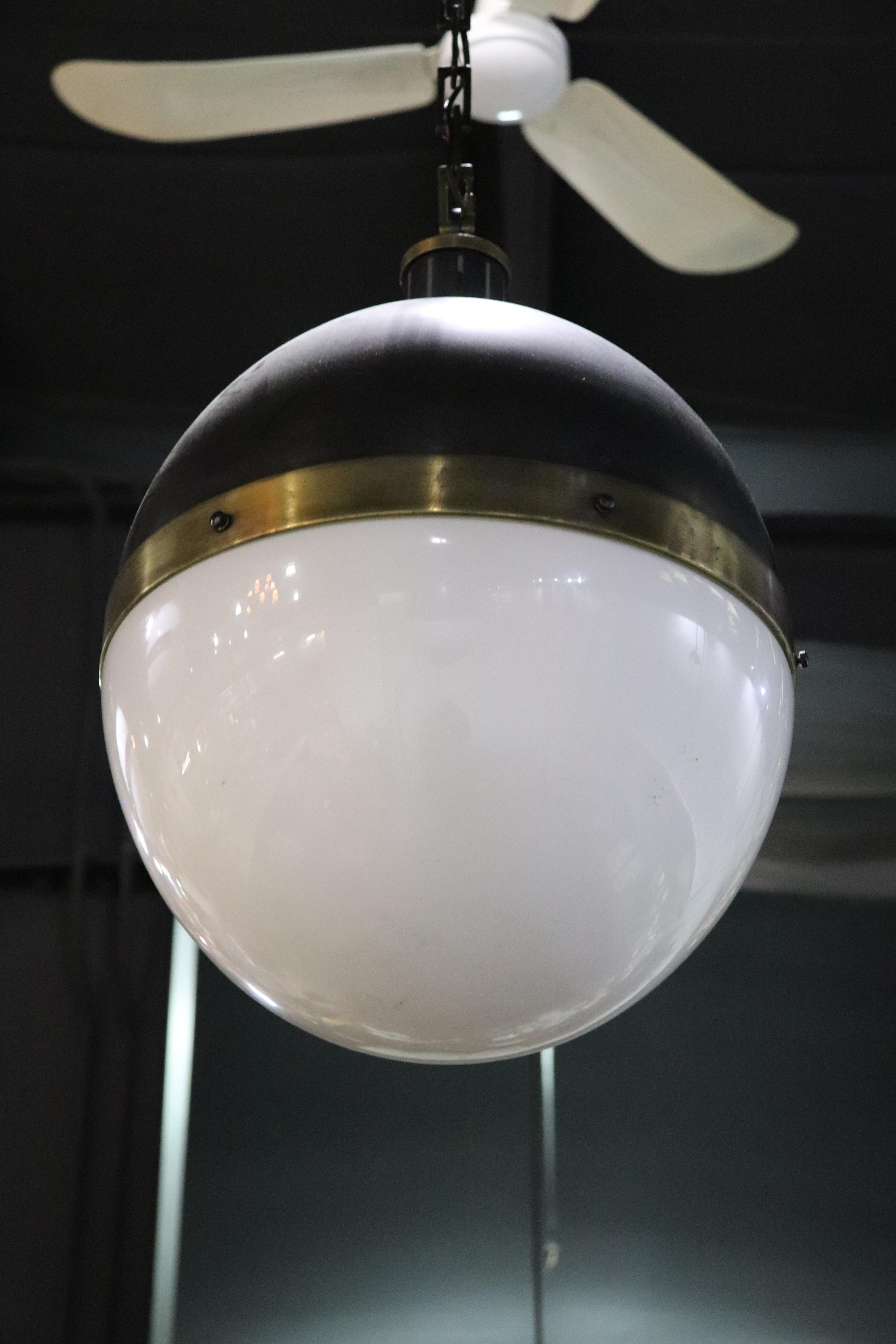Mid-Century Modern Spherical Glass Brass and Metal Mid Century Modern Chandelier Pendant Lamp For Sale