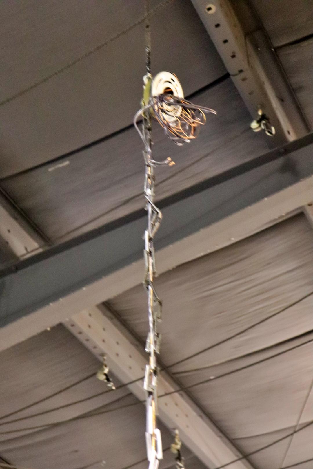 Spherical Glass Brass and Metal Mid Century Modern Chandelier Pendant Lamp In Good Condition For Sale In Swedesboro, NJ