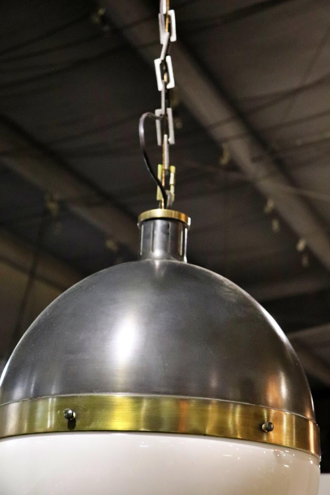 Late 20th Century Spherical Glass Brass and Metal Mid Century Modern Chandelier Pendant Lamp For Sale
