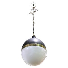 Spherical Glass Brass and Metal Mid Century Modern Chandelier Pendant Lamp