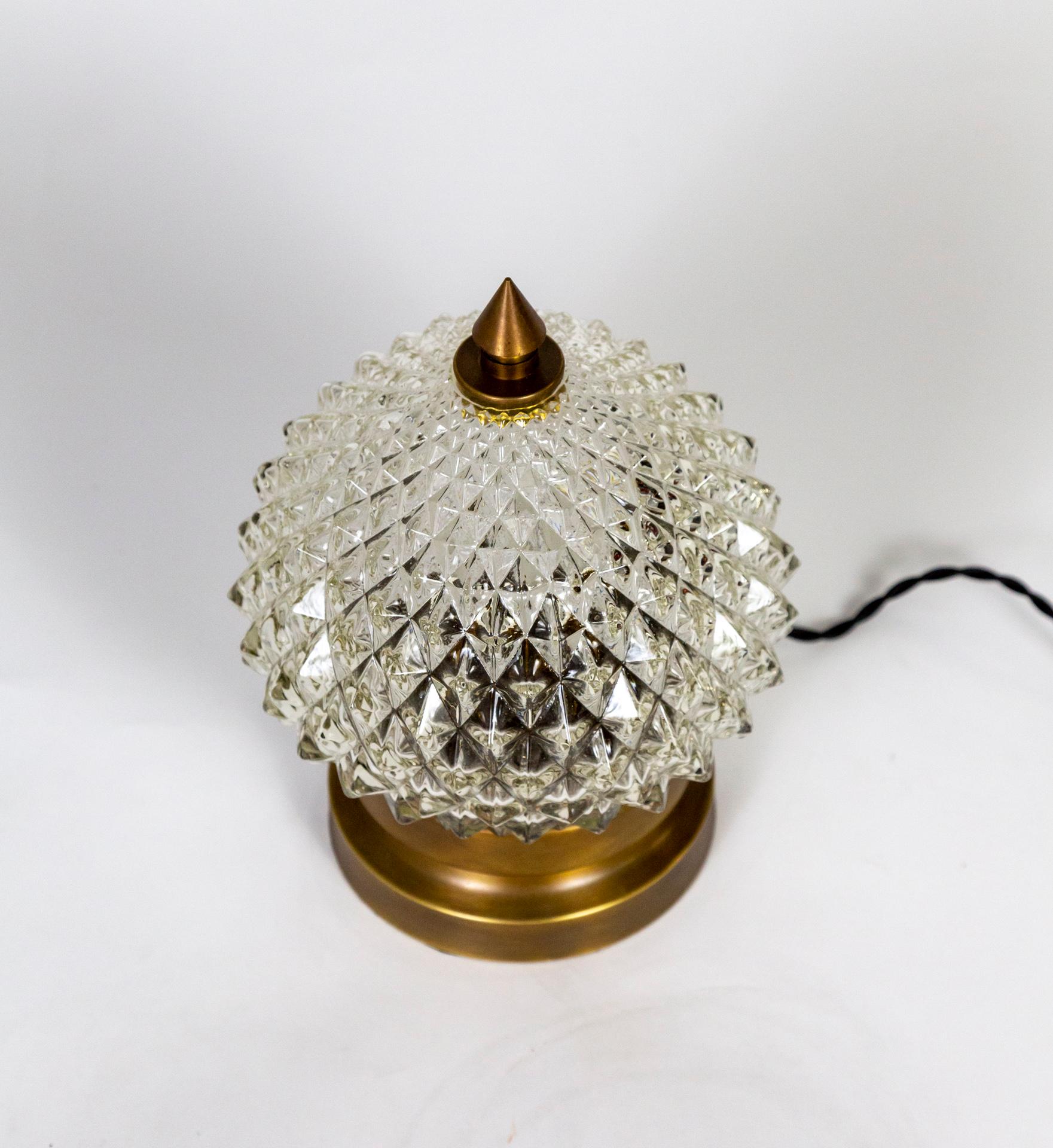 Spherical Hollywood Regency Diamond Crystal Pressed Glass Lamp In Excellent Condition For Sale In San Francisco, CA