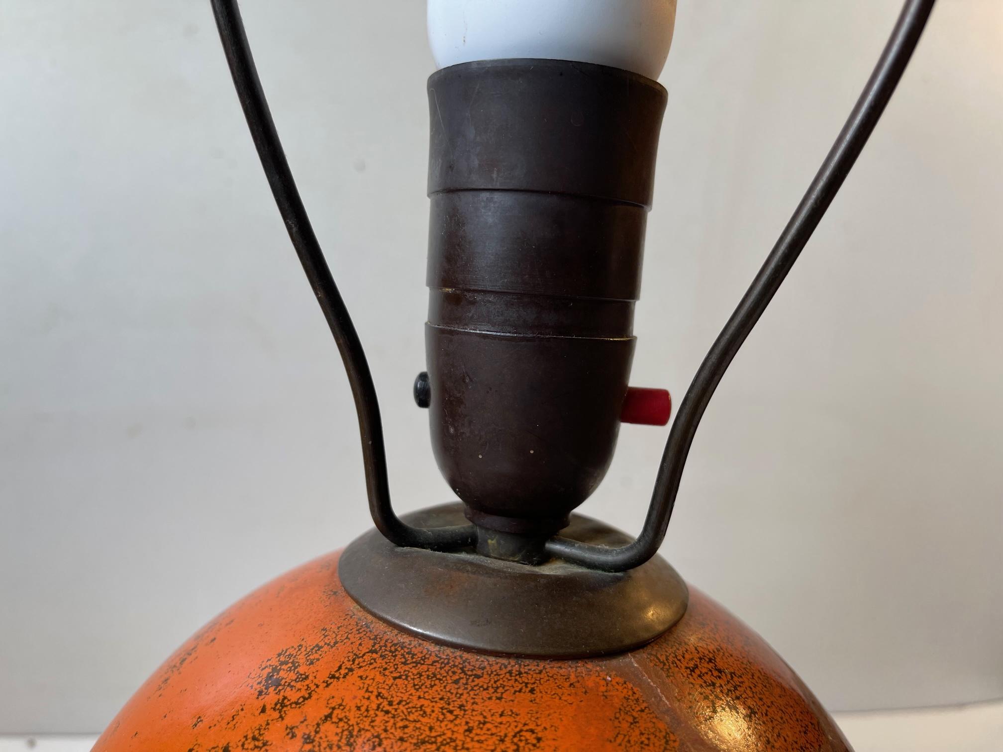 Ceramic Spherical Orange Pottery Table Lamp in the Style of Jean Besnard, France 1930s For Sale