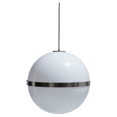 Spherical Pendant Light in White Perspex and Chrome, 1970s