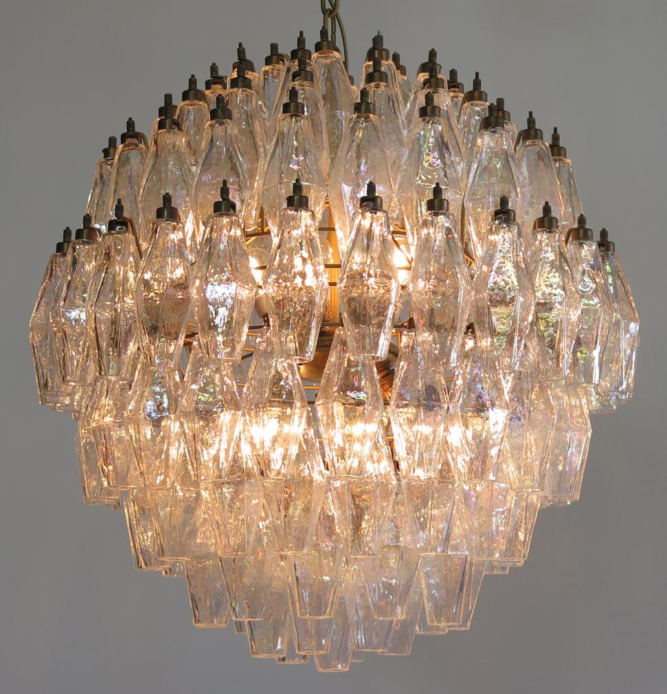 Italian Spherical Poliedri Candelier, 140 Iridescent Glass, Carlo Scarpa Style, Murano