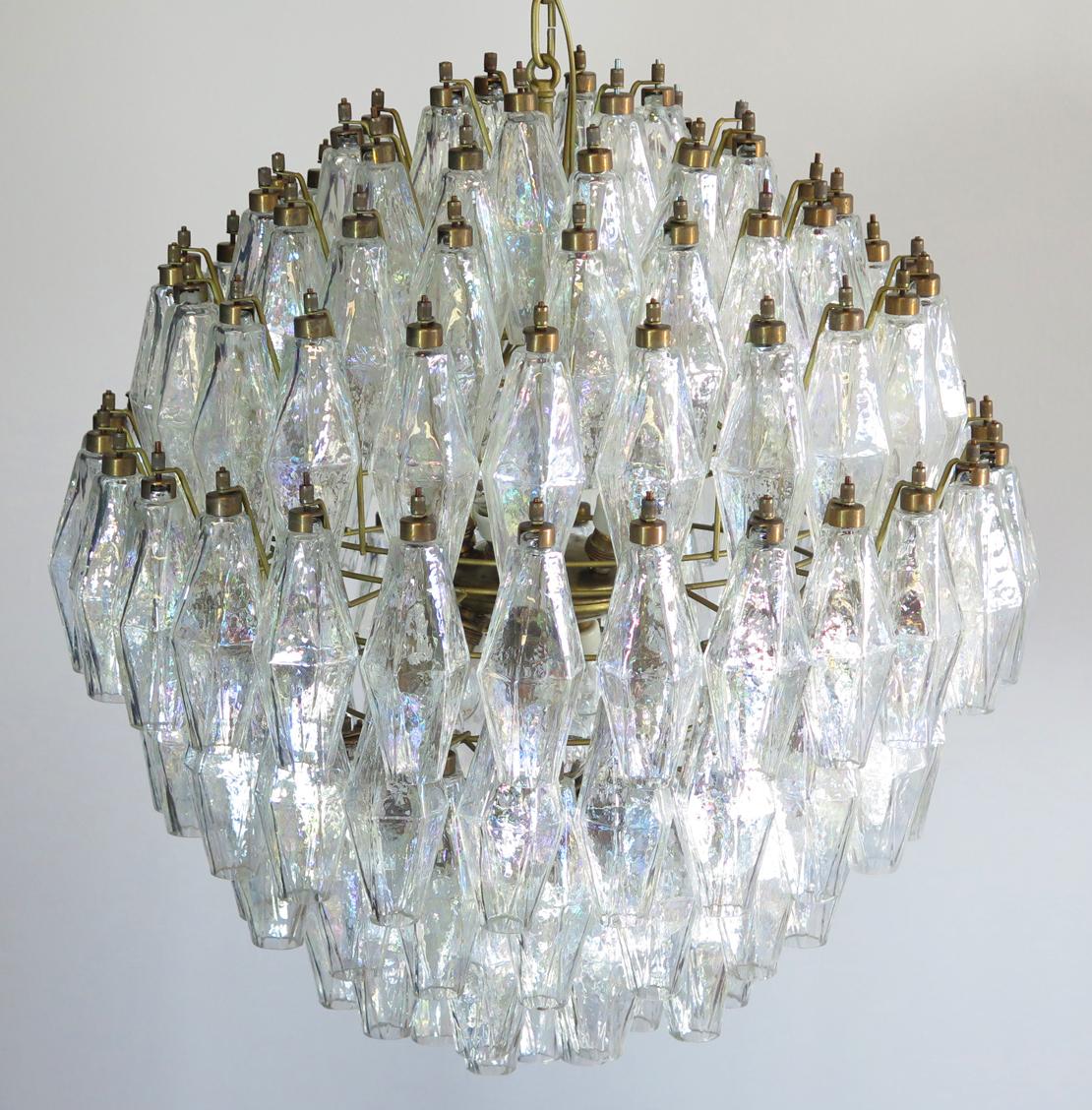 Late 20th Century Spherical Poliedri Candelier, 140 Iridescent Glass, Carlo Scarpa Style, Murano