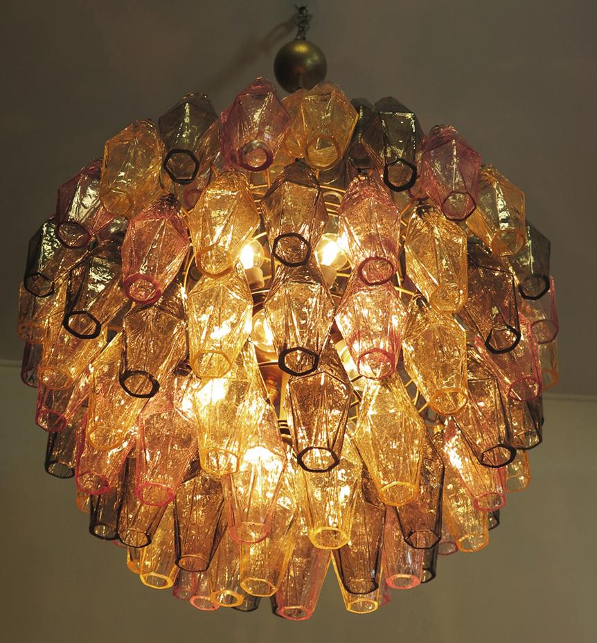 Late 20th Century Spherical Poliedri Candelier, 140 Multicolored Glass, Carlo Scarpa Style, Murano