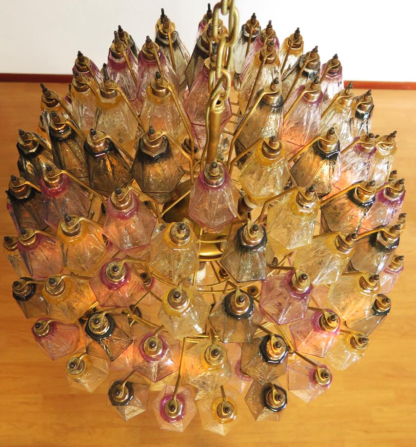 Metal Spherical Poliedri Candelier, 140 Multicolored Glass, Carlo Scarpa Style, Murano