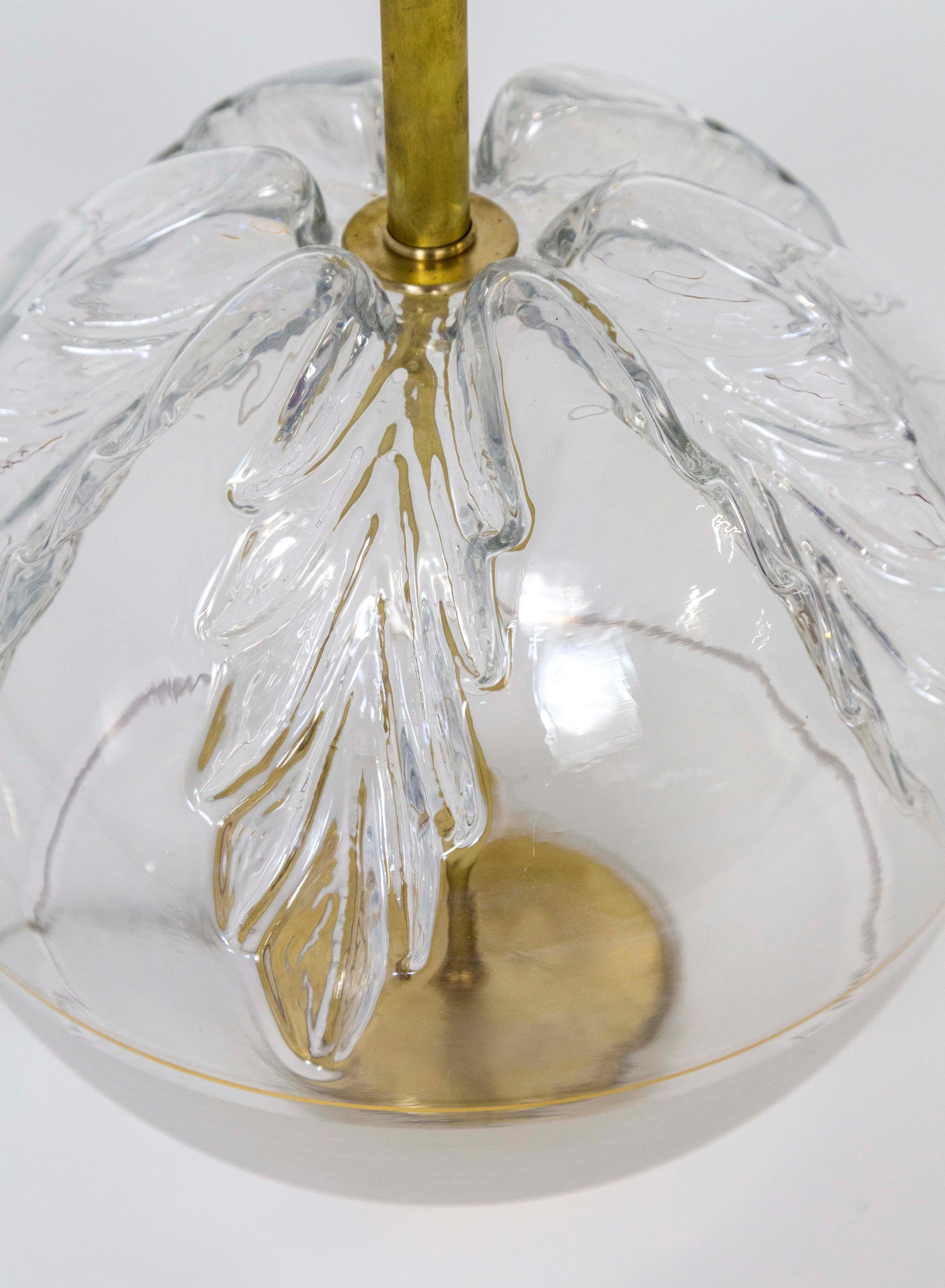 Spherical Pressed Glass Oak Leaf & Brass Lamp  In Good Condition For Sale In San Francisco, CA