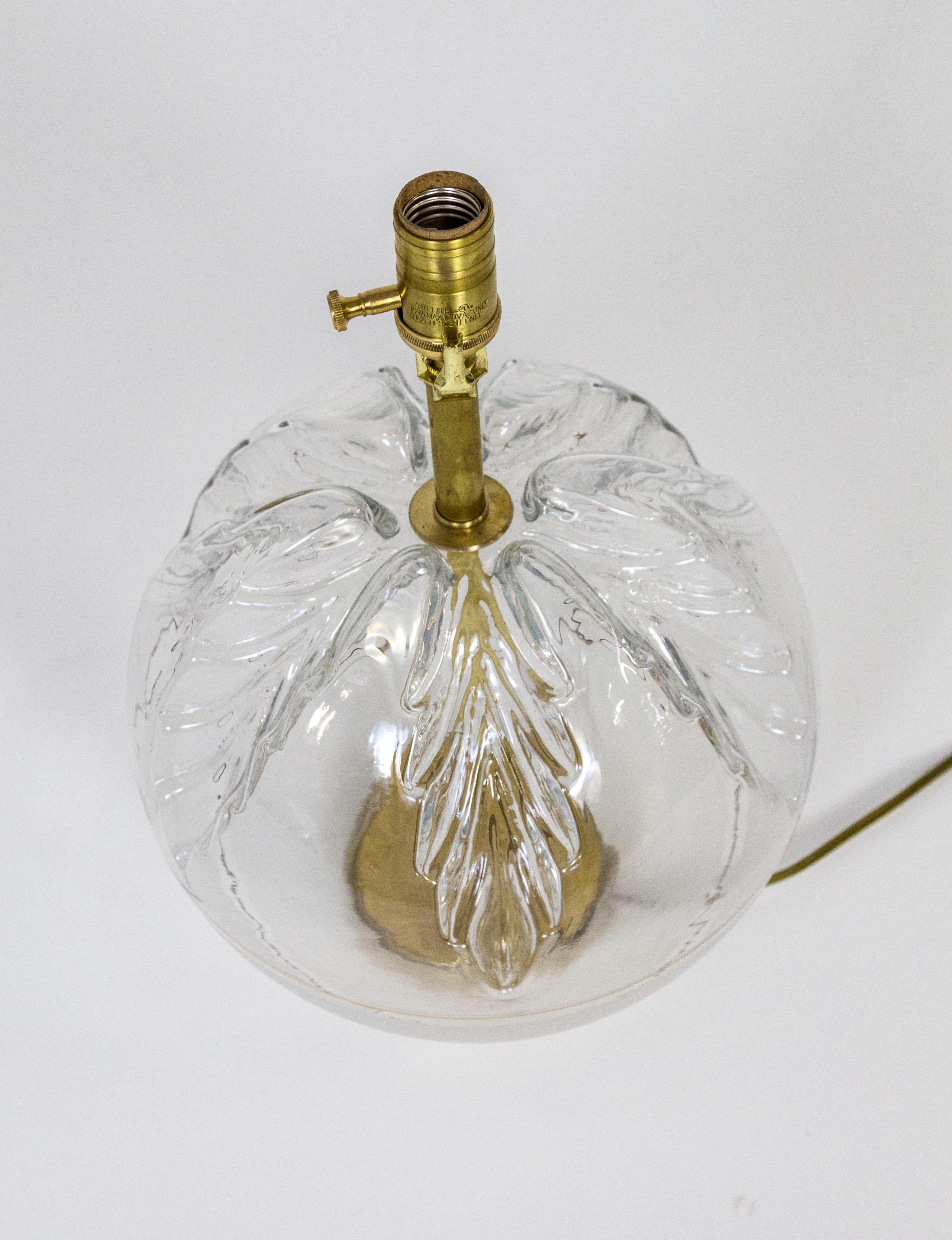 Spherical Pressed Glass Oak Leaf & Brass Lamp  For Sale 2