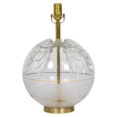 Vintage Spherical Pressed Glass Oak Leaf & Brass Lamp 