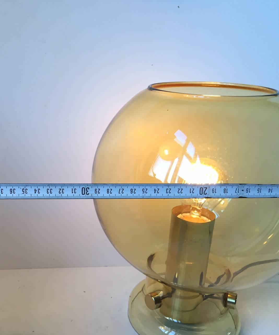 Swedish Scandinavian Hans-Agne Jakobsson Table Lamp in Yellow Glass & Gilt Brass, 1960s For Sale