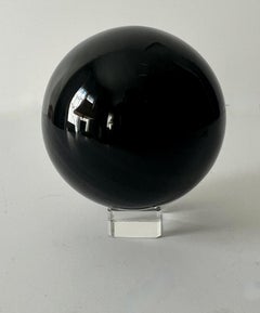 Spherical Solid Onyx Paperweight on Sterling Paw Foot Stand